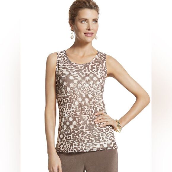 Chico’s TRAVELERS COLLECTION Leopard Mesh Tank Top Size 2/L/12 - Picture 1 of 7